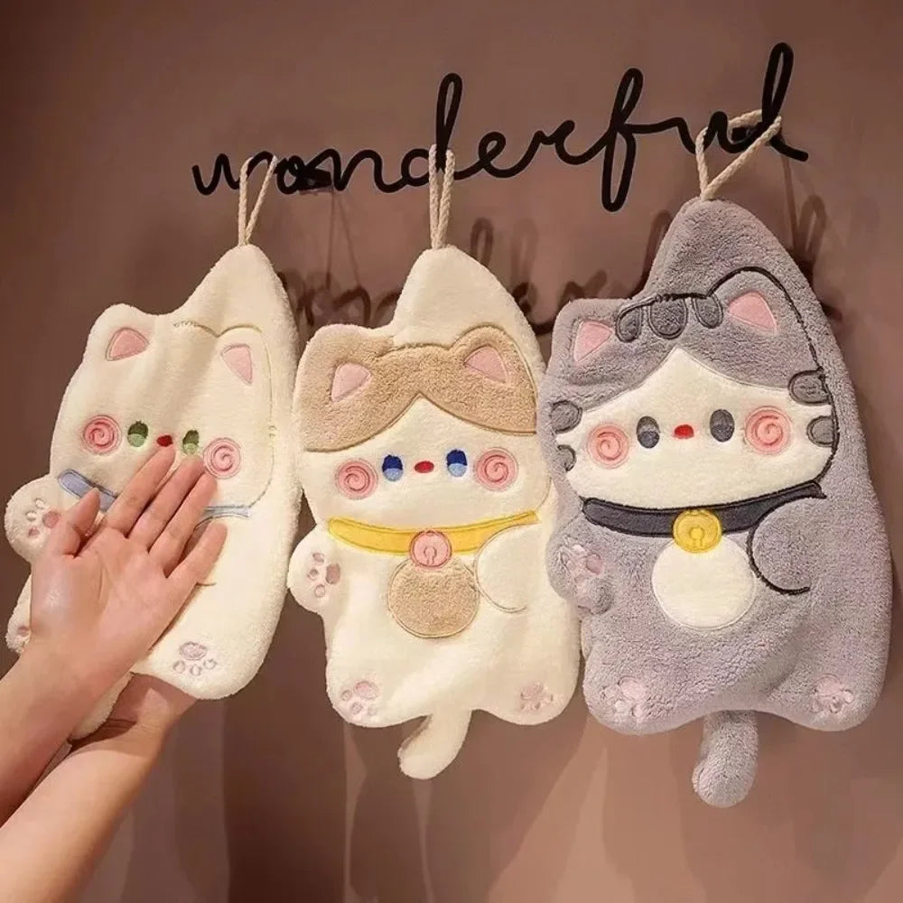 Cute Cat Hand Towel – Quick-Dry Coral Velvet Absorbent Towel Hand Towel Babs