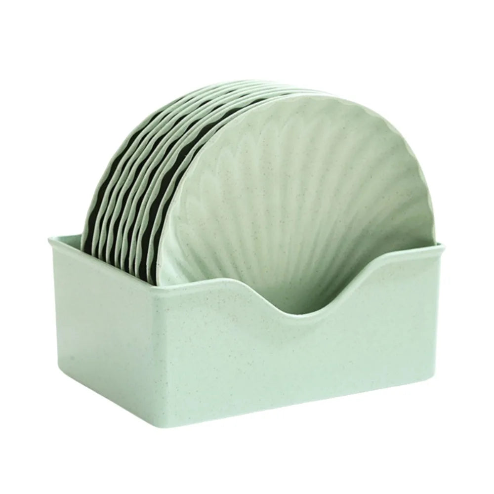 10PCS Nordic Shell-Shaped Plates Set with Storage Base | Microwave Safe Serving Plate Set Babs Green