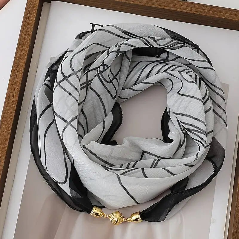 Women's Lightweight Printed Magnetic Clasp Scarf | All-Season Women's Fashion Scarf Babs White