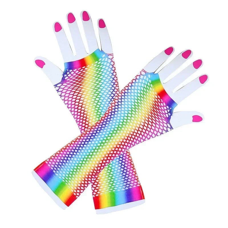 10 Pairs Fishnet Fingerless Neon Gloves – Party Costume Costume Gloves Babs long gloves