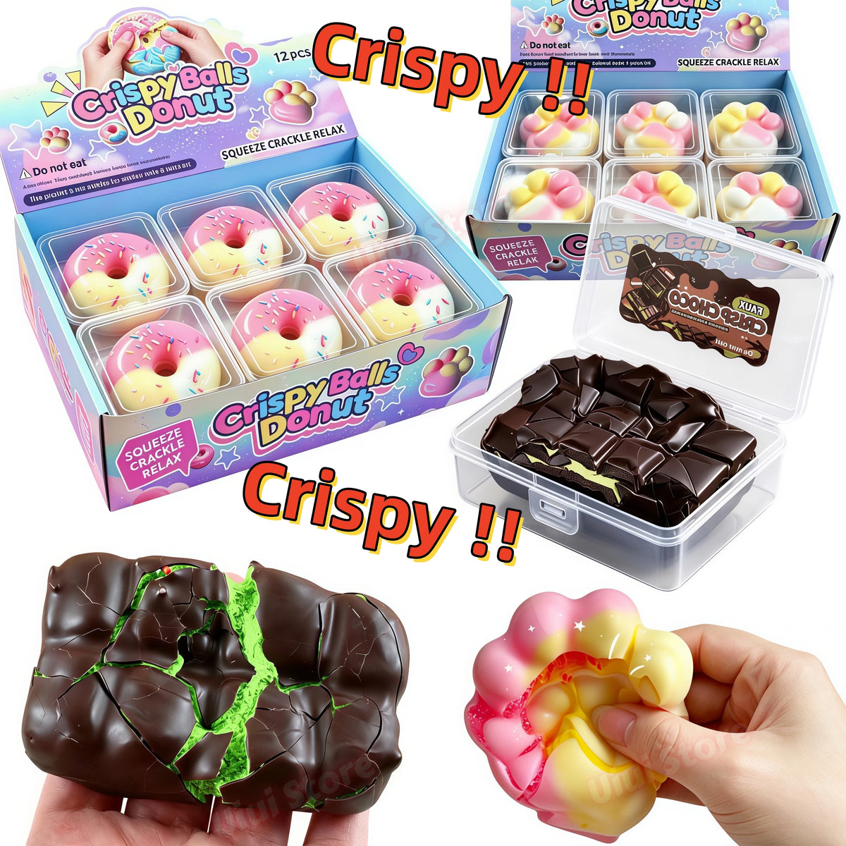 Chocolate Wax Cracking Squishy Cat Paw Donut Fidget Ball Squishy Fidget Toy Babs
