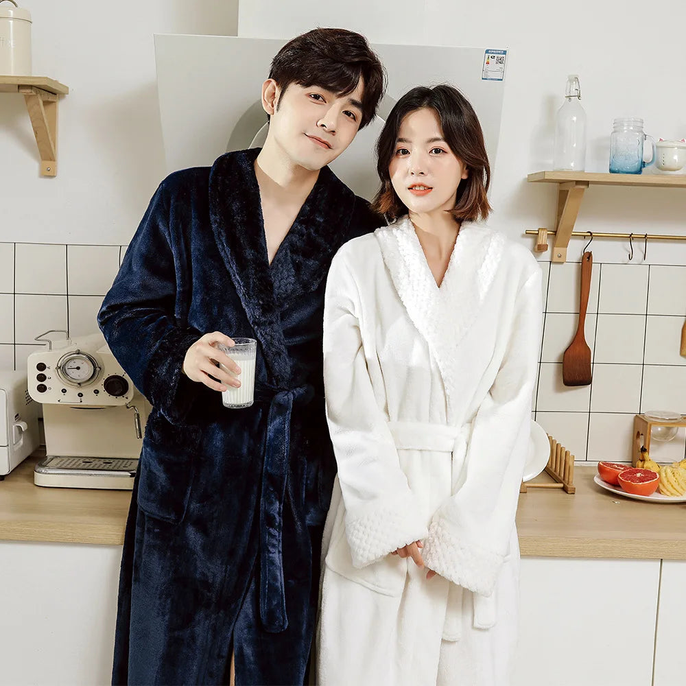Couple Flannel Robe – Thick Fleece Bathrobe for Men & Women Fleece Bathrobe Babs
