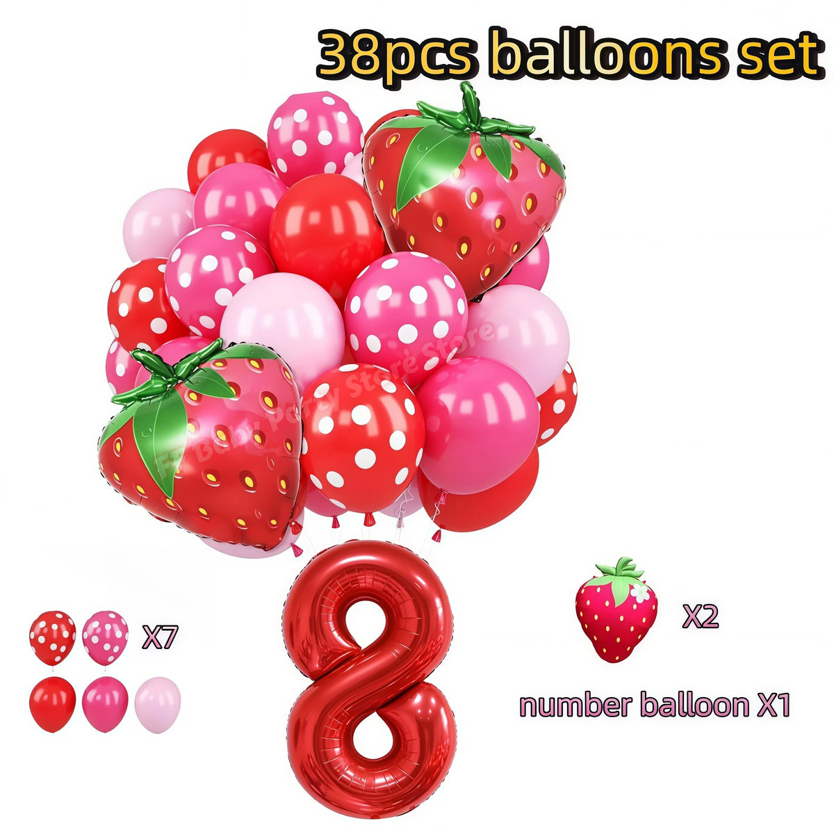 Strawberry Shortcake Birthday Party Decoration Kit – Banner & Balloons Party Decoration Kit Babs 38pcs Balloons 8