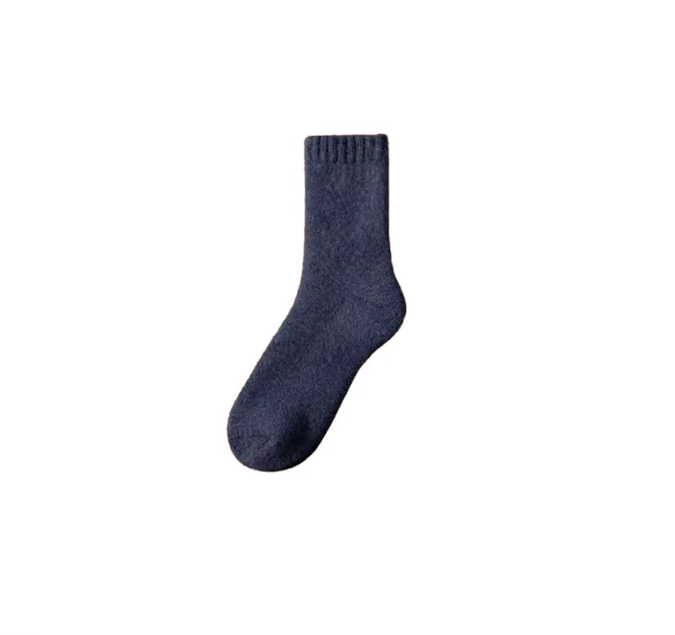 Fleece Lined Thermal Wool Socks – Thick Terry Mid-Calf, 2 Pairs Thermal Wool Socks Babs One Size Blue