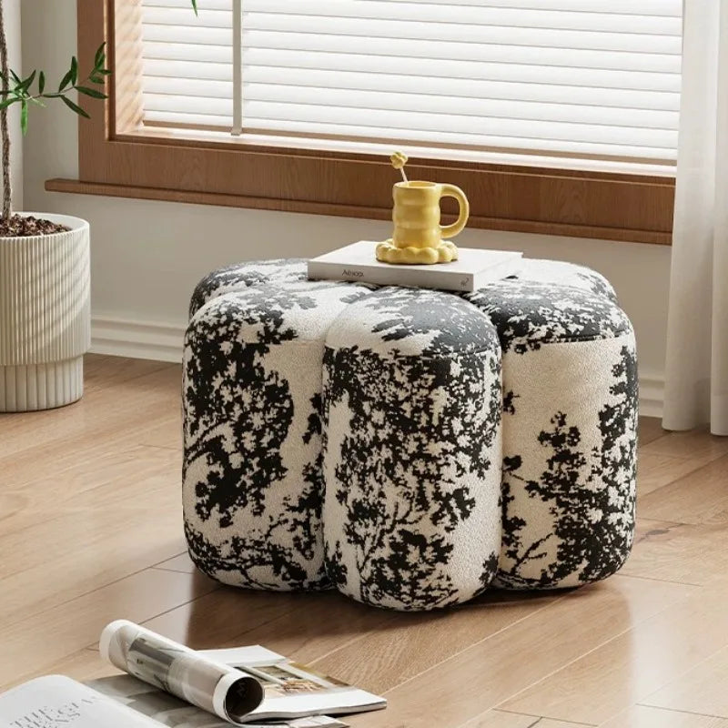 Petal Shaped Luxury Low Stool – Lambswool, Modern Minimalist Decorative Low Stool Babs