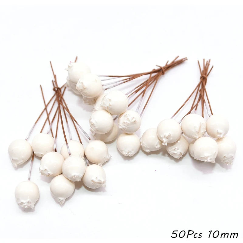 White Artificial Cherry Stamen Berry Bundle | DIY Xmas & Wedding Decor Artificial Flower Bundle Babs F18