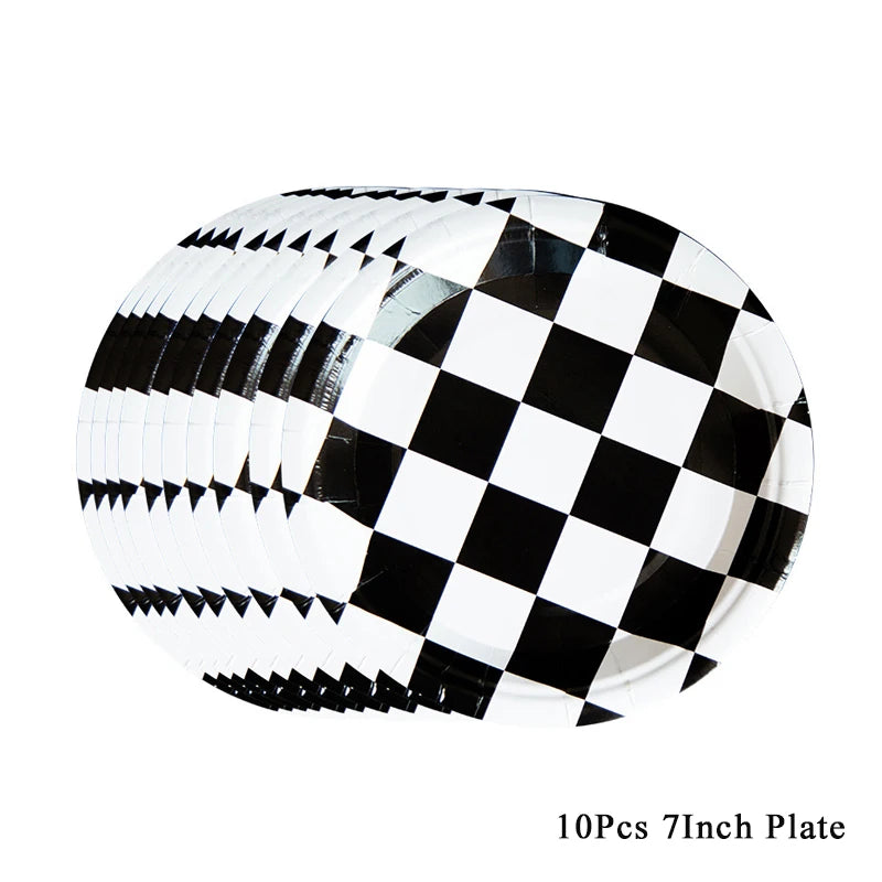 Race Car Checkered Flag Party Supplies – Racing Theme Decor Party Decoration Set Babs Light Grey