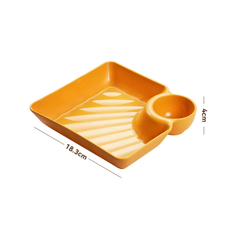 Multicolor Plate with Dipping Compartment for Snacks & Dining Dipping Snack Plate Babs Yellow