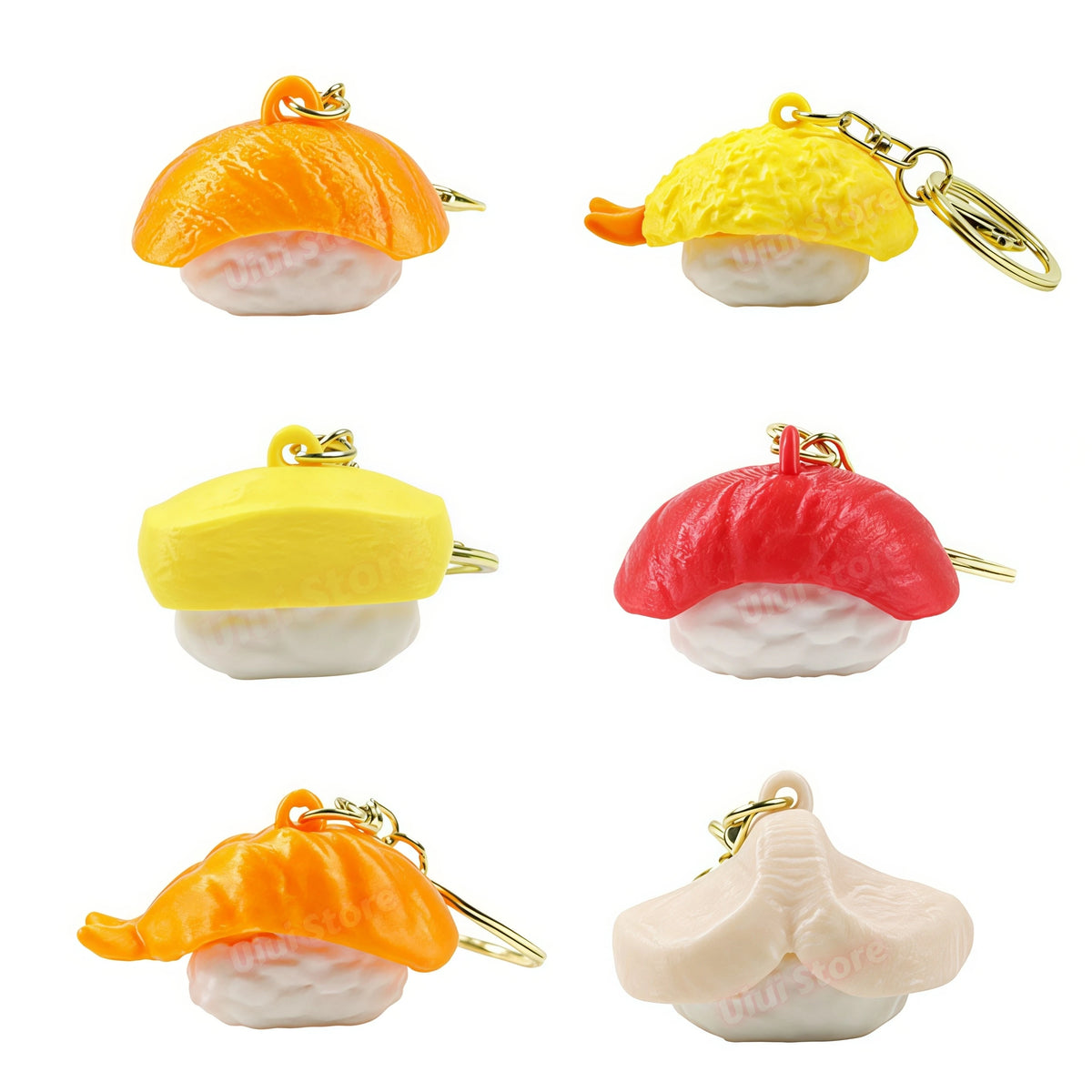 Sushi 3D Printed Clicker Keychain – Cute Fidget Bag Charm Gift Fidget Clicker Keychain Babs 6pcs