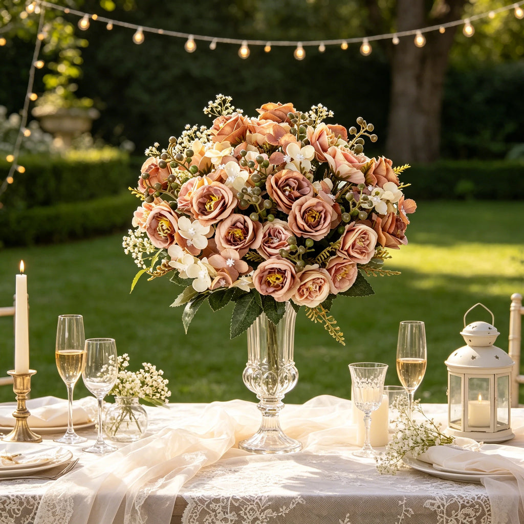 Artificial Silk French Rose Bouquet for Wedding & Home Decor Artificial Flower Bouquet Babs