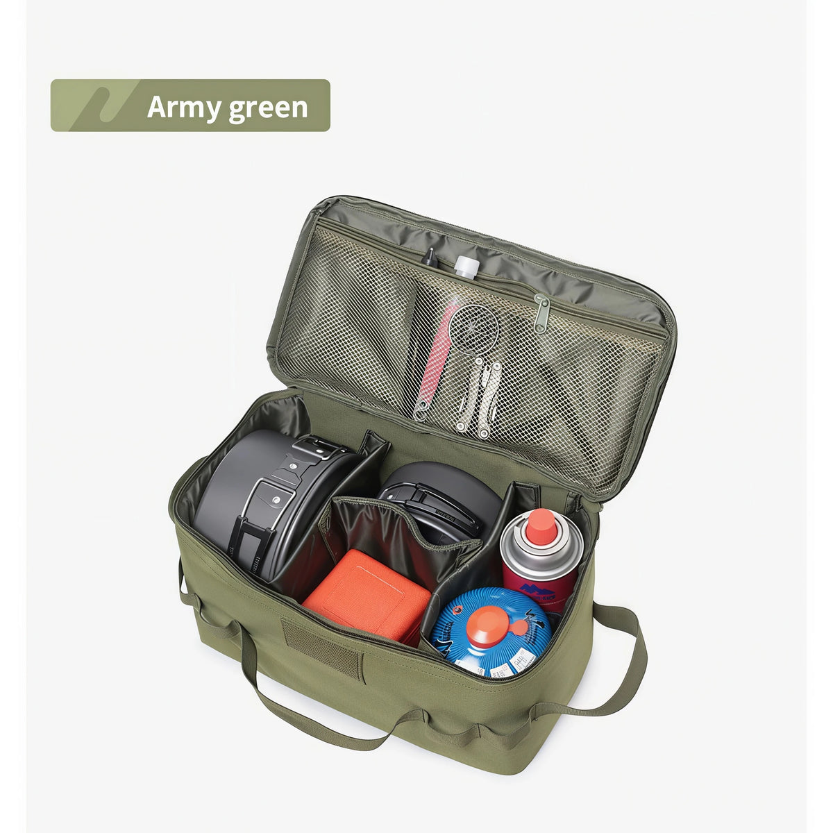 Large Camping Storage Bag – Cookware & Gas Canister Organizer Camping Organizer Bag Babs green