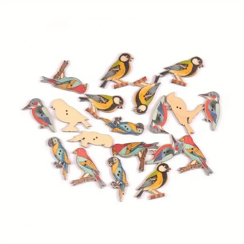 50pcs Bird Pattern Wooden Buttons Set – DIY Sewing & Crafts Wooden Craft Buttons Babs