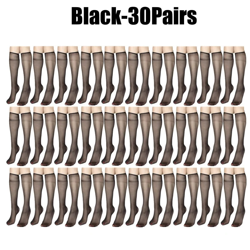 Women's Ultra-Thin Seamless Sheer Stockings | Korean Style Sheer Stockings Babs Black-30Pairs One Size