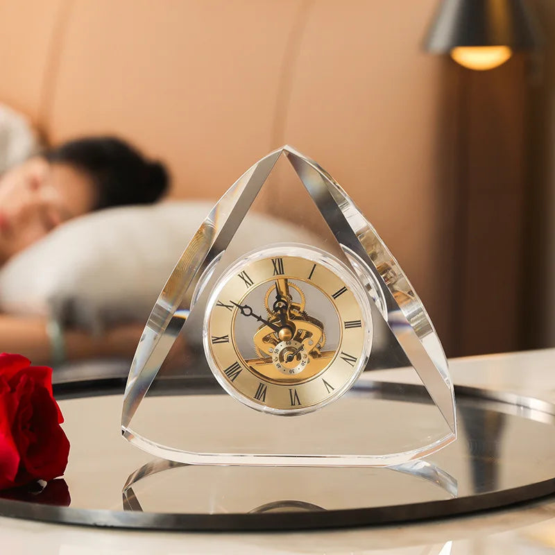 Modern Crystal Triangle Table Clock – Quartz Desk Ornament Decorative Desk Clock Babs