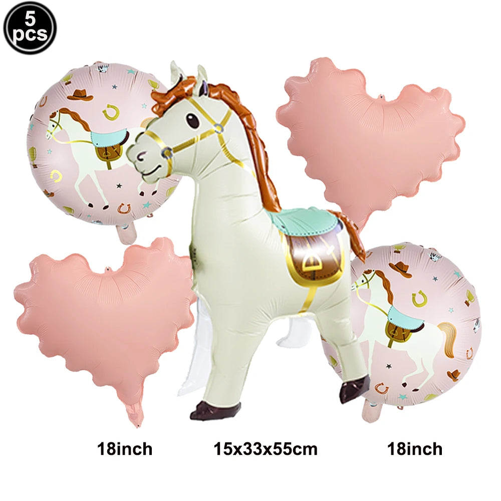 Boho Horse Birthday Party Banner & Foil Balloons Decor Set Party Decoration Set Babs 5pc A