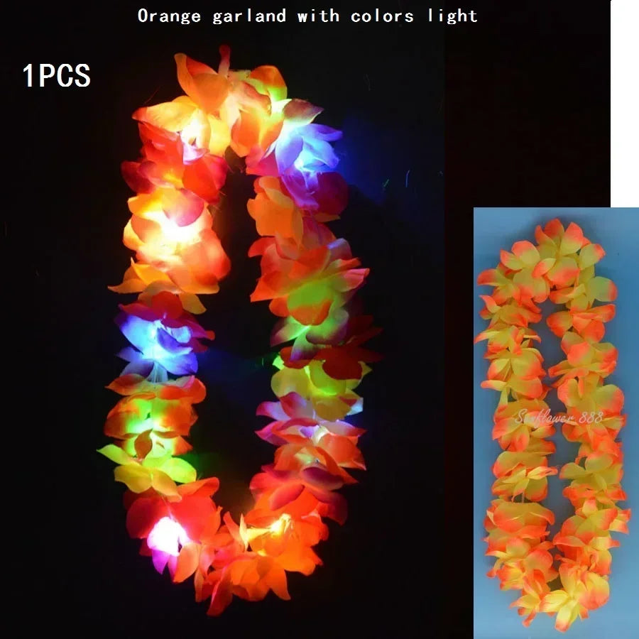 Light Up Hawaiian Flower Lei Necklace | Luau Glow Party Glow Party Necklace Babs thick necklace 9