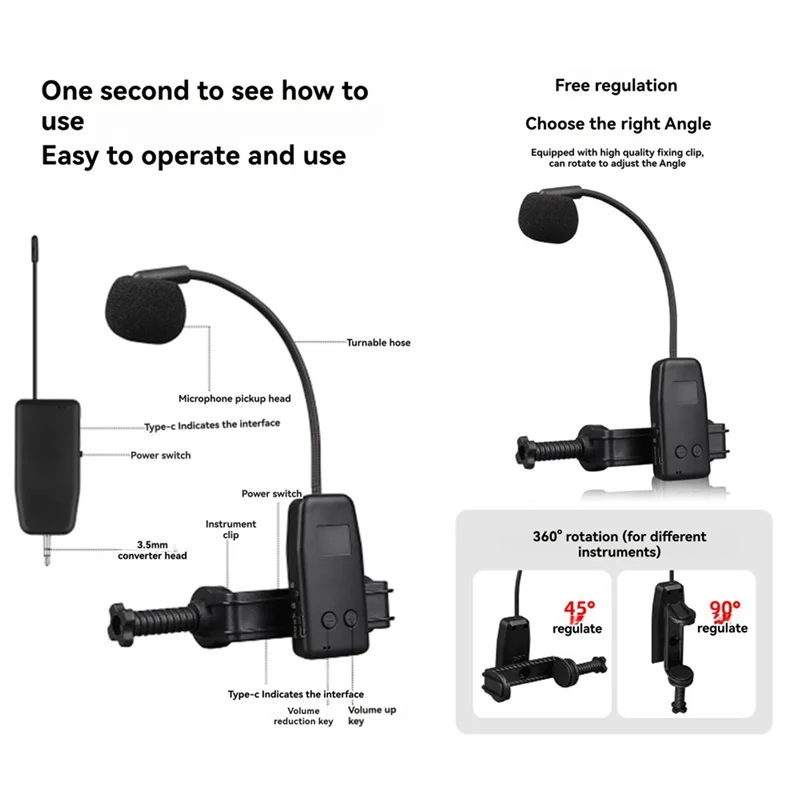 2.4G Wireless Clip-On Mic System for Violin, Cello & Guitar Wireless Microphone System Babs
