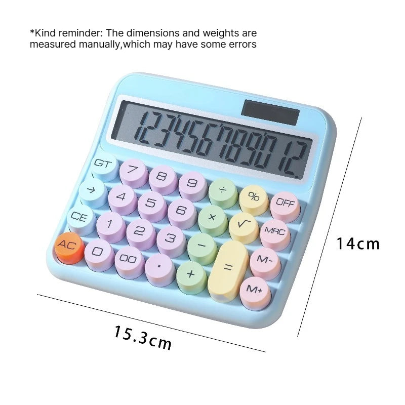 12-Digit LCD Calculator – Large Keys, Dual Power, Candy Colors Desktop Calculator Babs