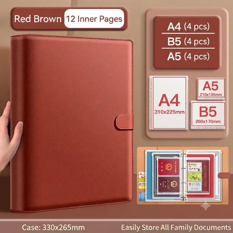 PU Leather Document Organizer | Clear Pockets, A4, Travel Document Organizer Babs A