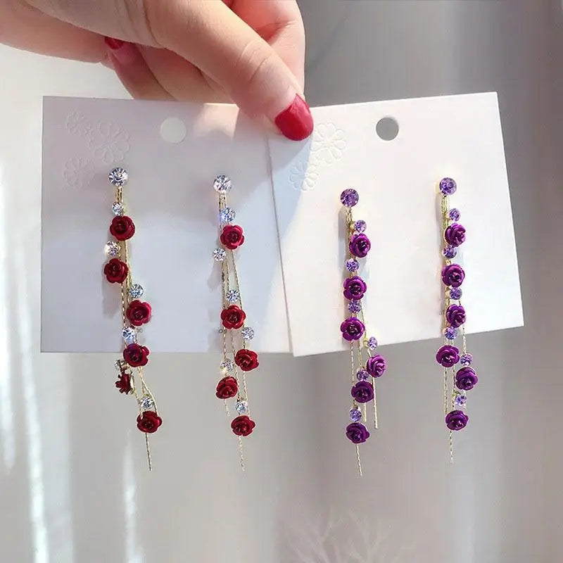 Rose Petal Drop Earrings – Blue White Tassel Dangle for Women Dangle Drop Earrings Babs