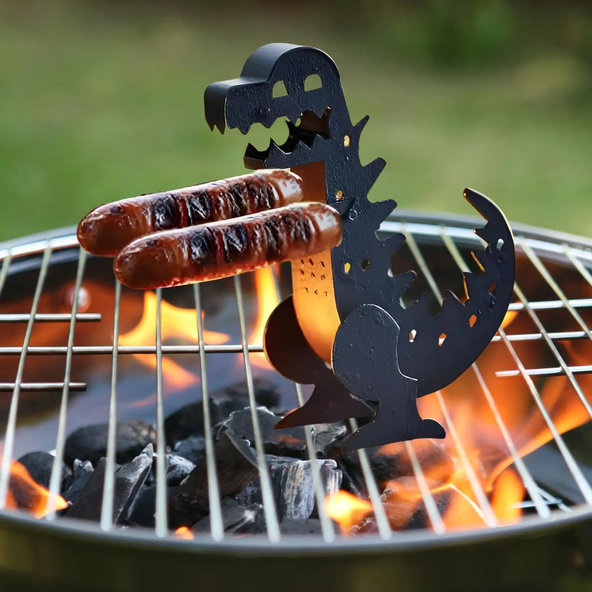 Dinosaur BBQ Hot Dog & Sausage Grill Holder – Camping Tool BBQ Grill Holder Babs