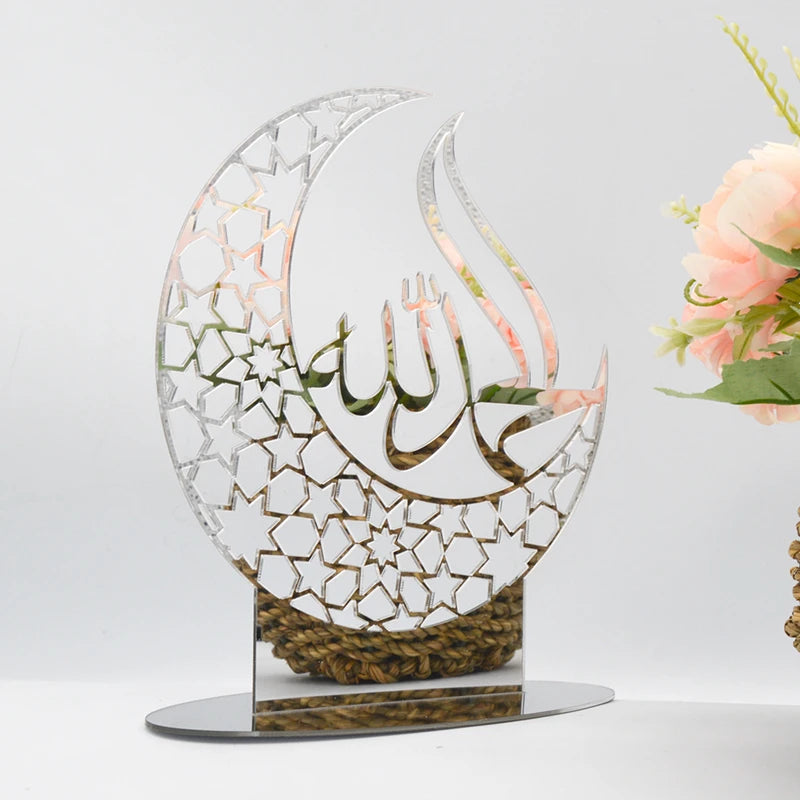 Ramadan Kareem Acrylic Ornament – Eid Mubarak Golden Moon Decor Acrylic Holiday Ornament Babs Silver-D