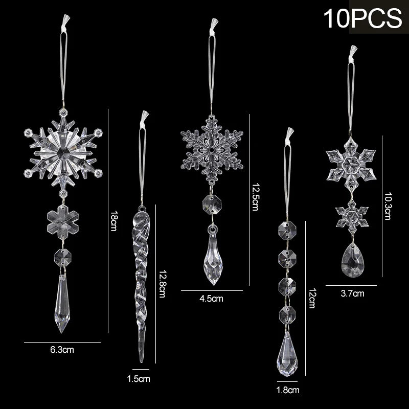 Acrylic Snowflake Christmas Ornaments – 5/10Pcs Ice Pendants Christmas Tree Ornaments Babs 10pcs