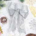 2Pcs 22cm Sparkling Christmas Bow Tree Hanging Ornaments Christmas Bow Ornaments Babs Silver 2Pcs