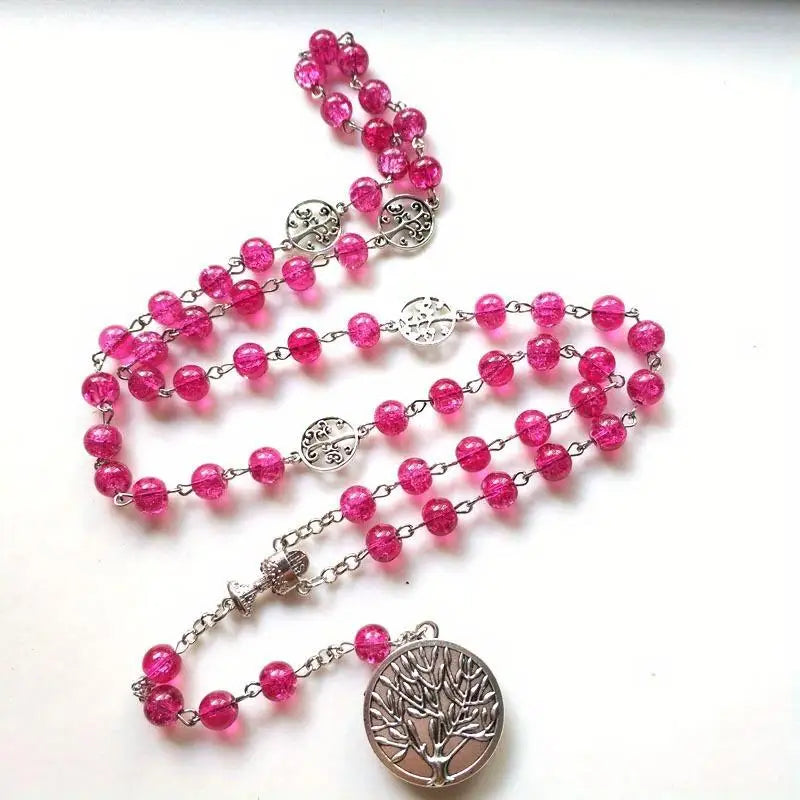 Vintage Virgin Mary Rosary Necklace – Catholic Cross Pendant Religious Rosary Necklace Babs