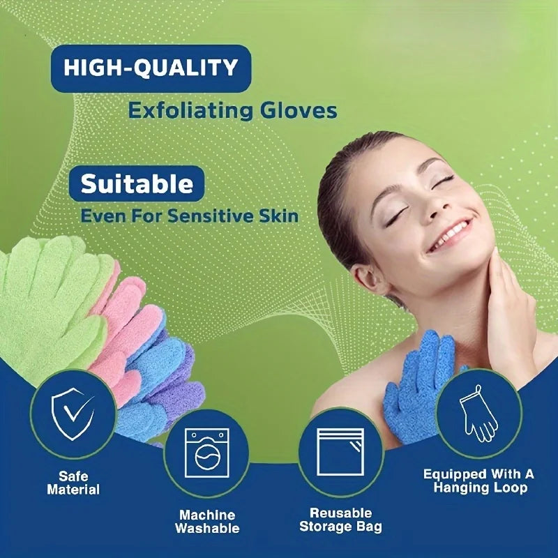 Double-Sided Exfoliating Bath Gloves – 5-Finger Shower Scrub Exfoliating Bath Gloves Babs