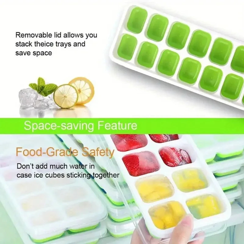 14-Grid Silicone Ice Cube Mold with Lid – Popsicle Maker Ice Cube Mold Babs