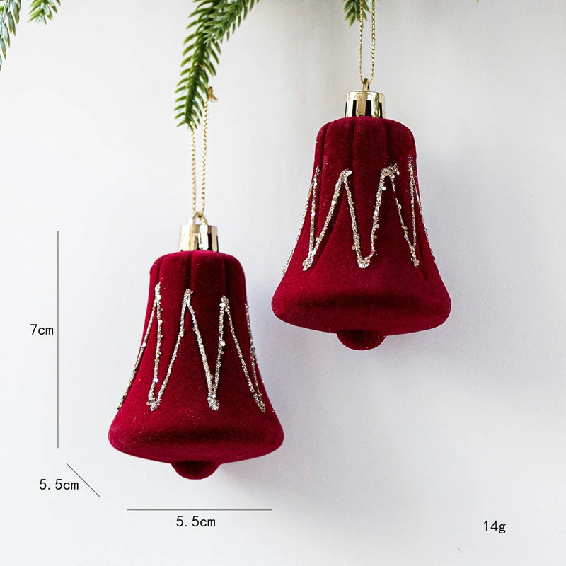 2pcs Velvet Christmas Ornaments – Burgundy Red Bell Candy Cane Christmas Tree Ornaments Babs Bell