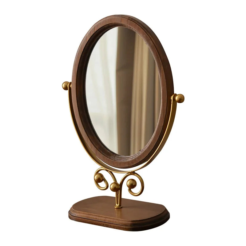 Oval Retro Makeup Mirror – HD 360° Rotating Wooden Frame Vanity Makeup Mirror Babs