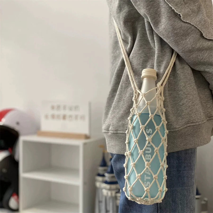 Handwoven Crossbody Cup Holder & Water Bottle Sleeve Bag Crossbody Bottle Bag Babs