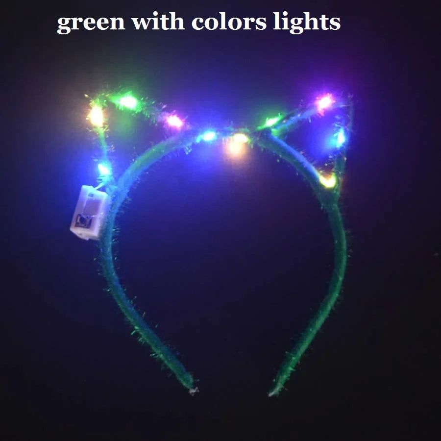 LED Flashing Cat & Fox Ears Headband – Glowing Party Hair Hoop