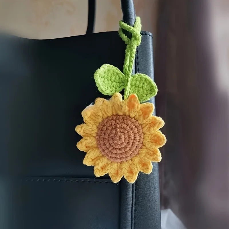 Crochet Sunflower Charm – Car Mirror Hanger & Bag Pendant Crochet Charm Pendant Babs