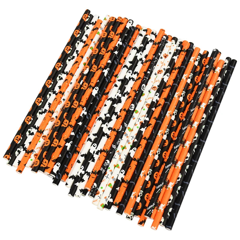 Halloween Paper Straws 25/50pcs – Pumpkin, Bat & Ghost Halloween Paper Straws Babs