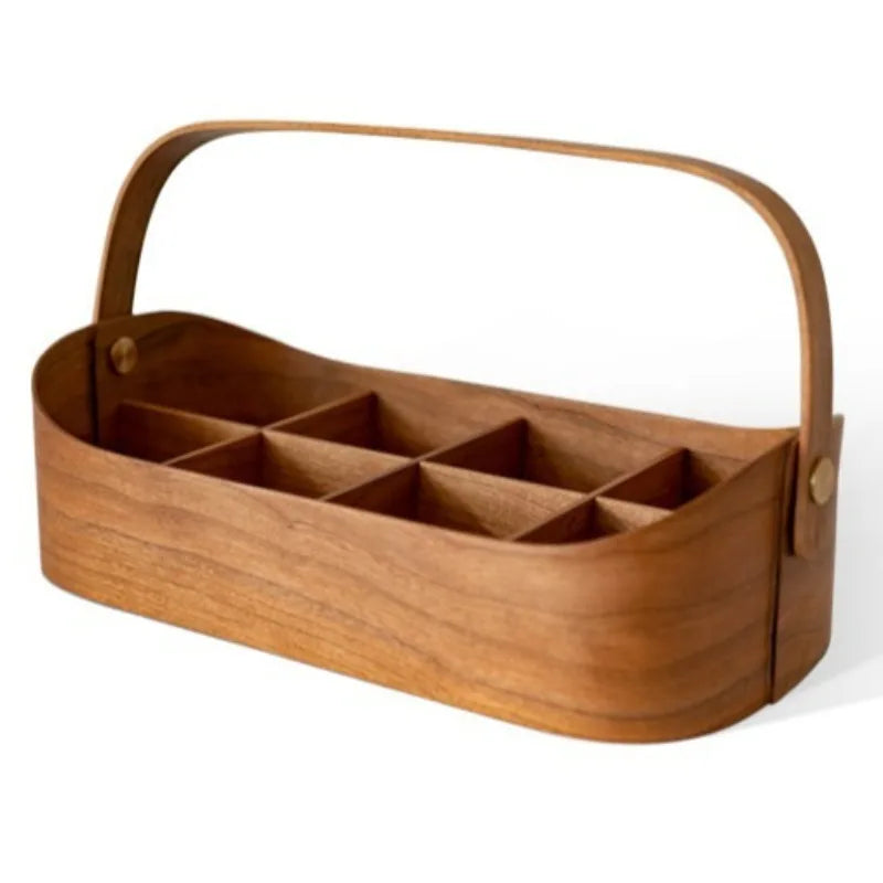 Retro Wood Storage Box Organizer with Handle – 45L, 6 Lattice Wood Storage Organizer Babs Long-Cherry Wood