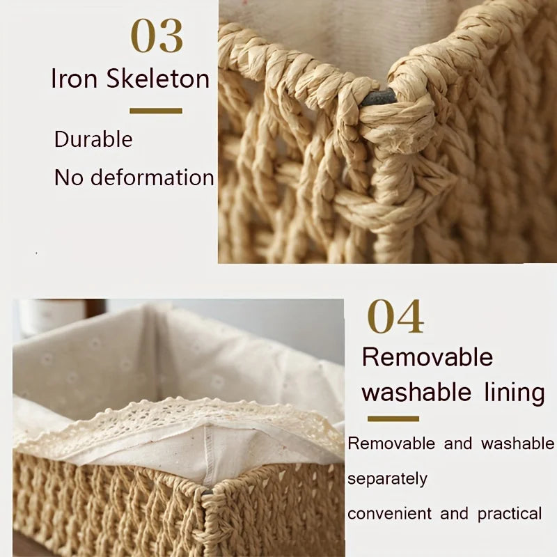 Handmade Rattan Storage Basket with Removable Lace Lining Rattan Storage Basket Babs