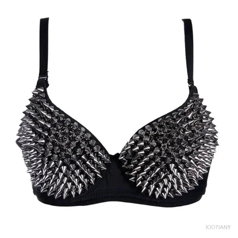 Punk Gothic Studded Push-Up Bra Crop Top | Rivet Rave Women Studded Bra Crop Top Babs