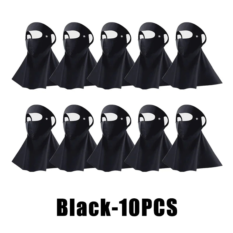UPF50+ Ice Silk Sun Protection Mask & Neck Scarf – Anti-UV Sun Protection Mask Babs Black 10PCS