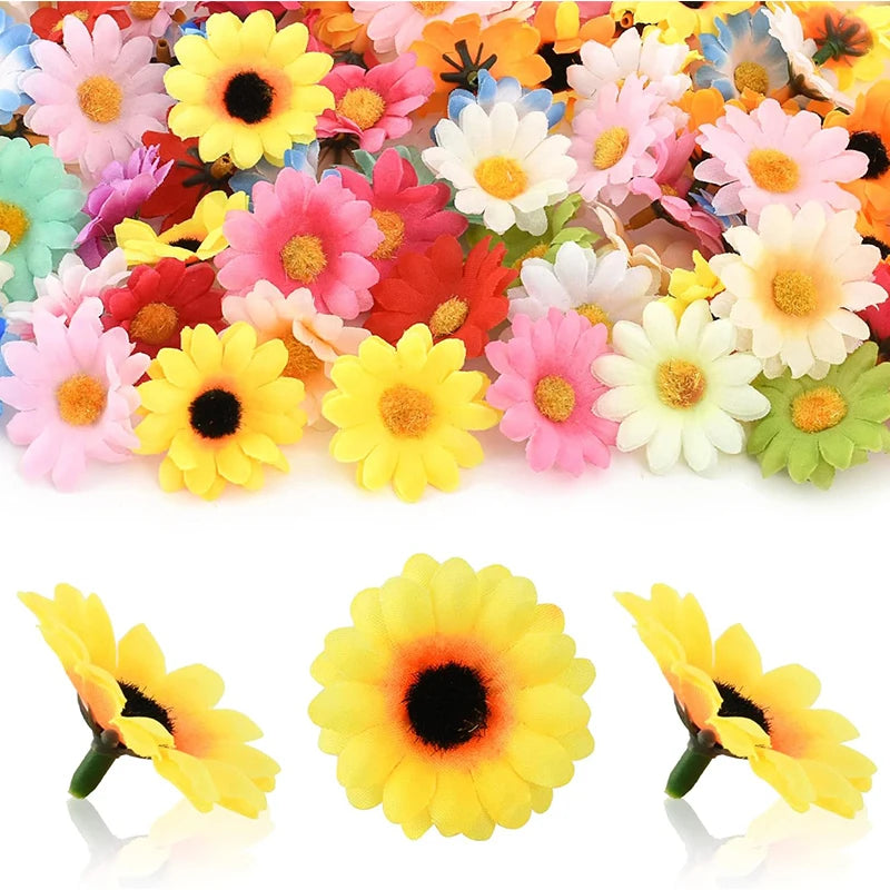 50/100pcs Mini Silk Daisy Flower Heads for DIY & Weddings Artificial Flower Heads Babs