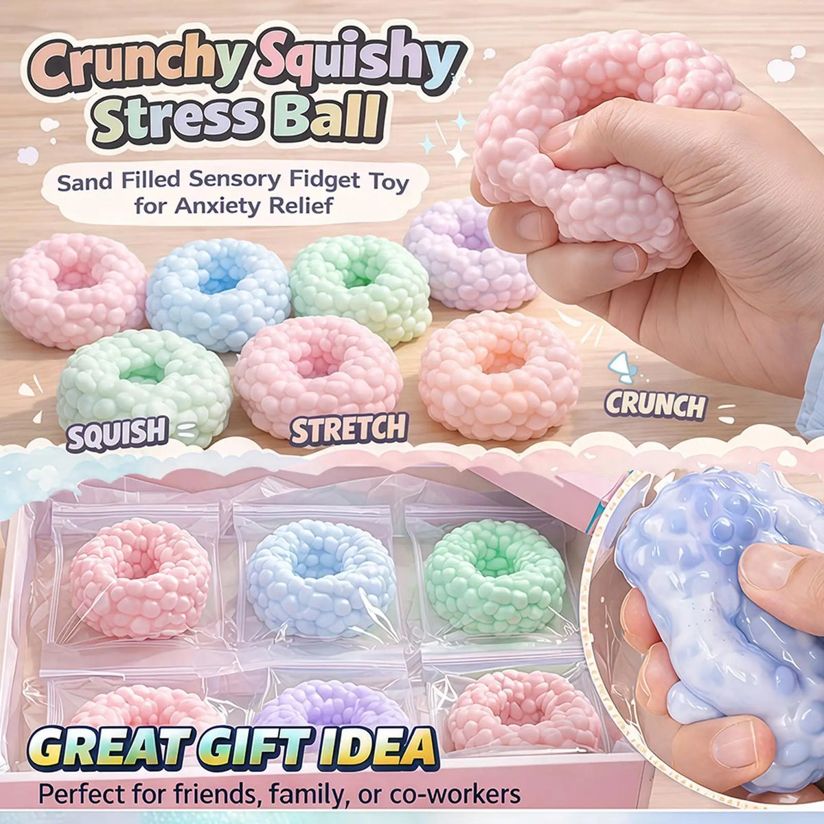 Crunchy Stress Ball – Sand-Filled Squeeze Toy for Focus & Calm Fidget Stress Ball Babs