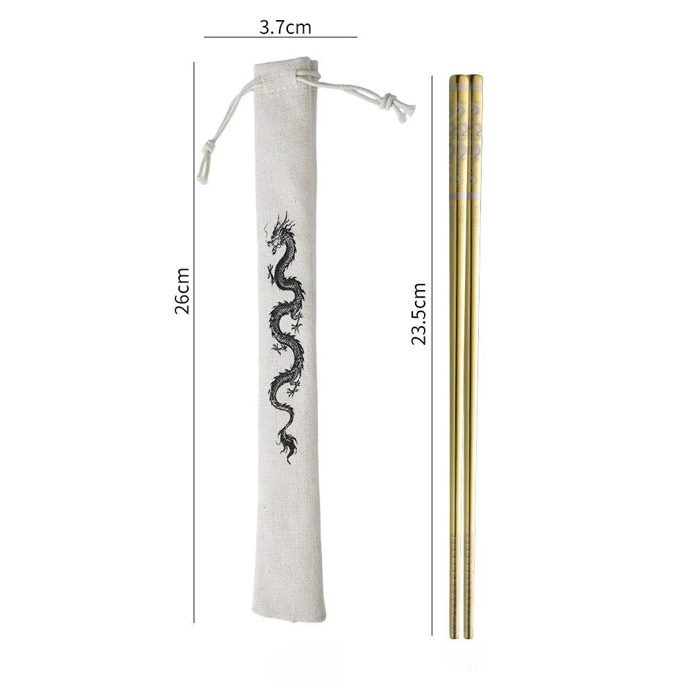 304 Stainless Steel Chopsticks | Laser Dragon Pattern Non-Slip Stainless Steel Chopsticks Babs Gold