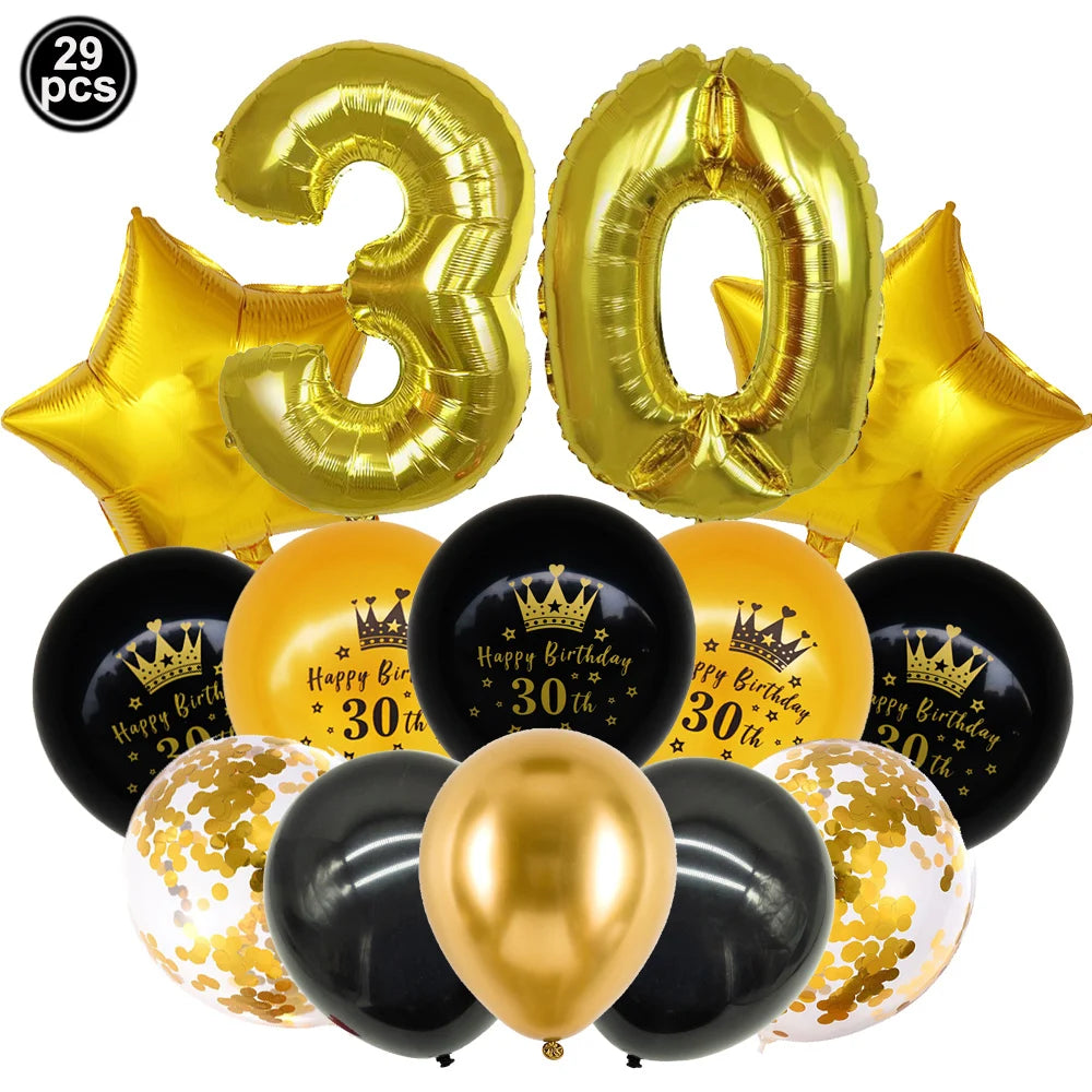30/40th Birthday Balloon Set – Black Gold Foil & Confetti Decor Party Balloon Set Babs 30th As show
