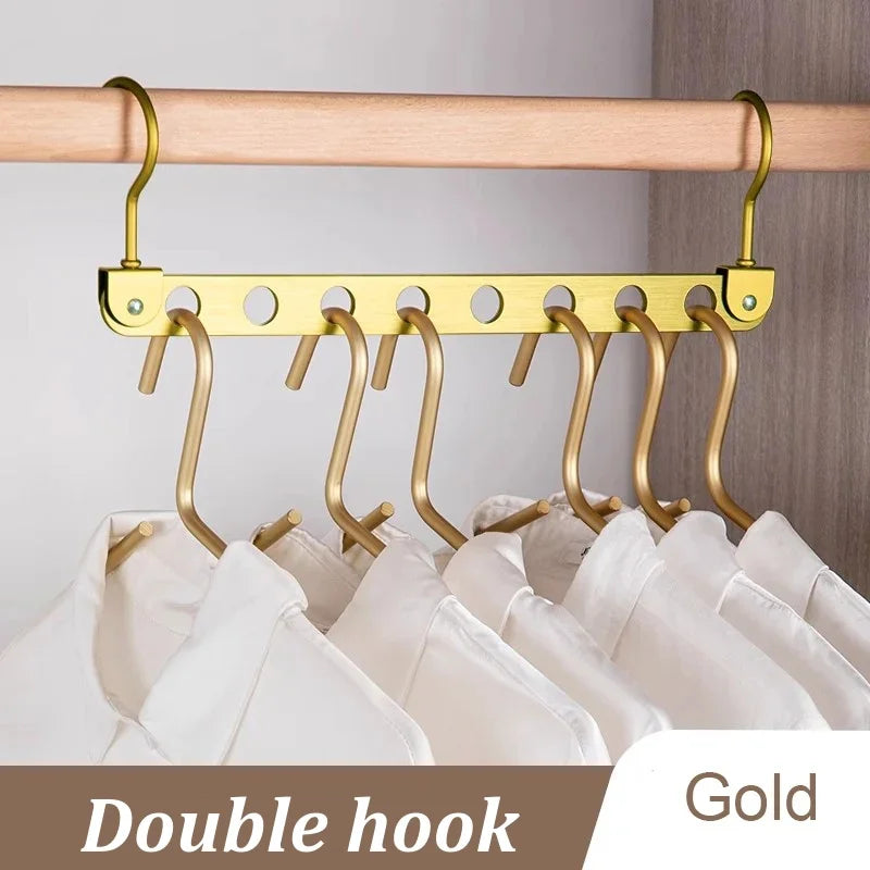Space-Saving Collapsible Clothes Hangers – 6 & 8 Hole Organizer Clothes Hanger Organizer Babs Double hook Gold