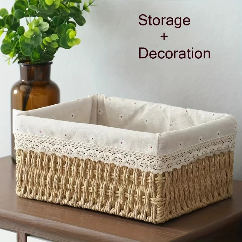 Handmade Rattan Storage Basket with Removable Lace Lining Rattan Storage Basket Babs