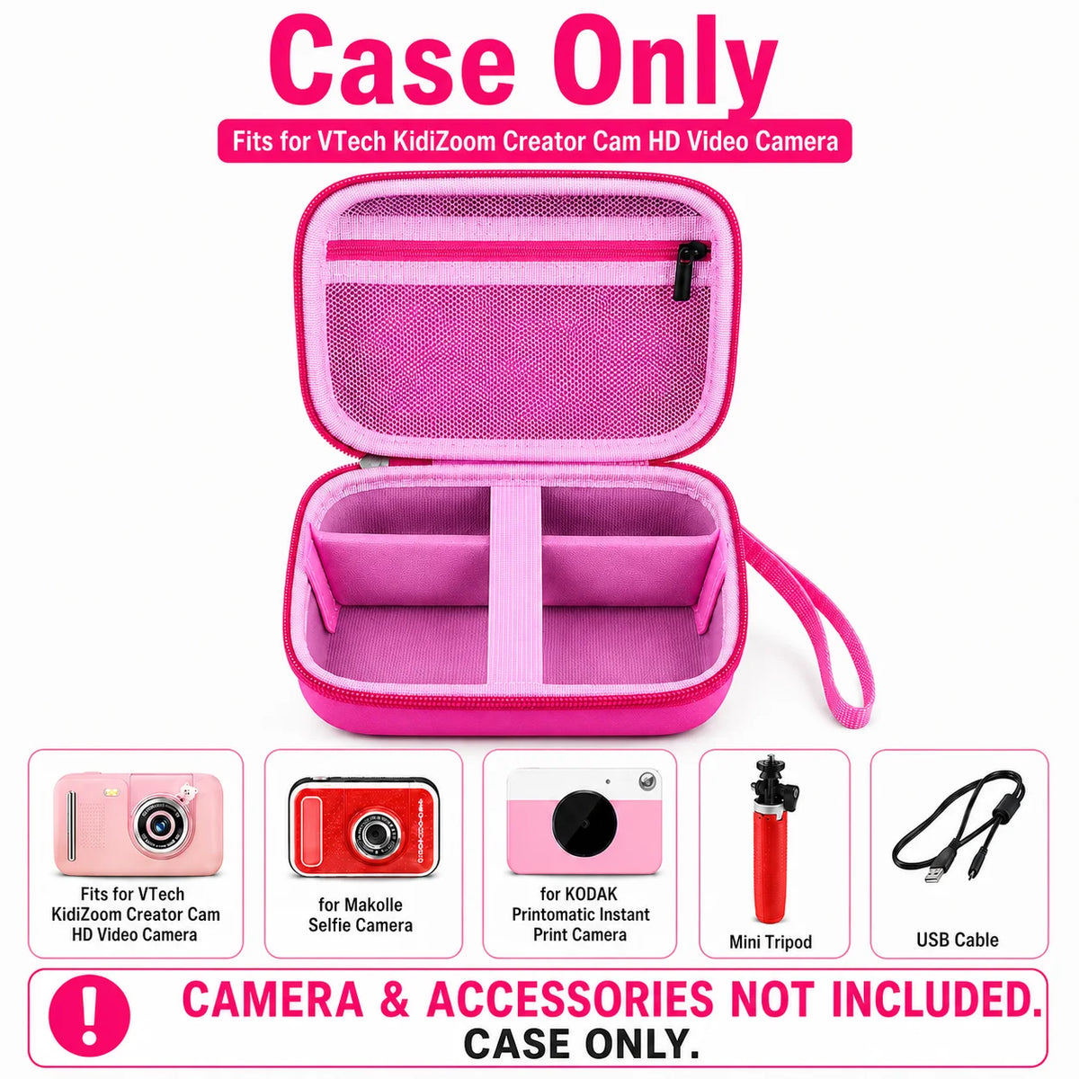 Pink Kids Camera Case – Hard EVA Storage Box with Mesh Pocket Kids Camera Case Babs