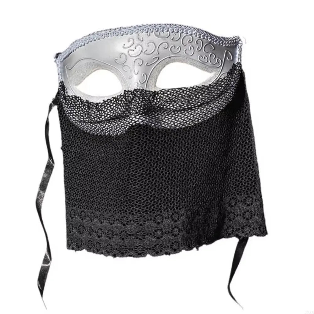Venice Masquerade Half Face Mask with Veil | Retro Cosplay Masquerade Mask Babs White