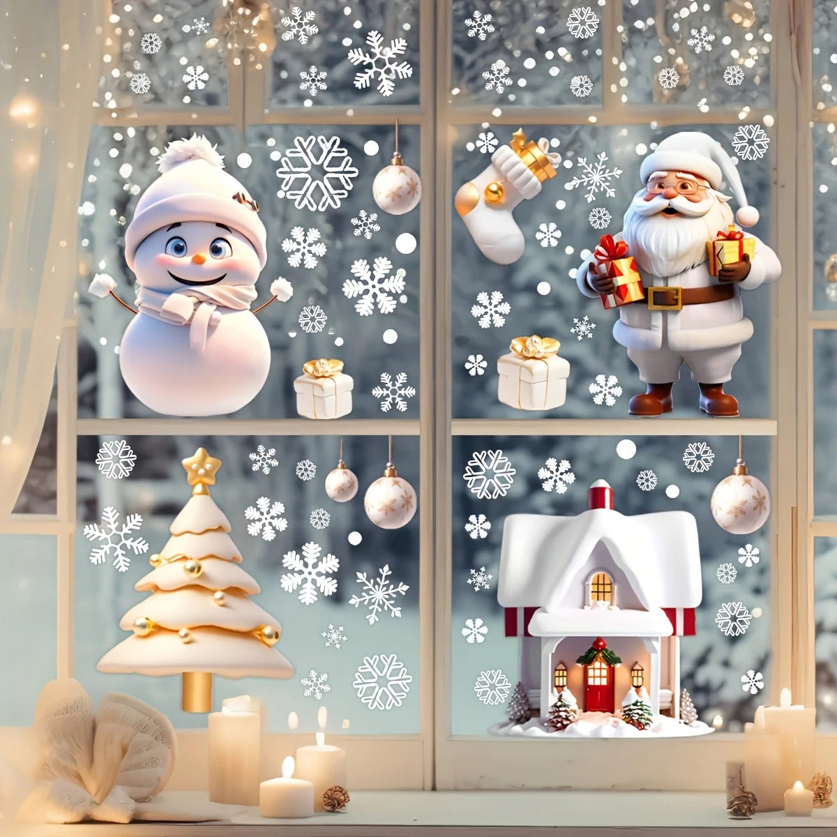 Christmas Window Clings – Santa & Snowman Holiday Stickers Window Clings Babs